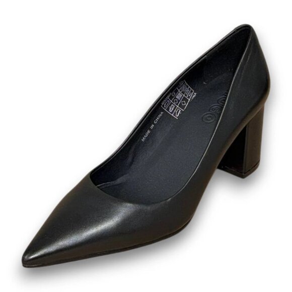 HUGO Devany Pump Women's Black Leather Block Heels US 7 (EU 37) MSRP $364 - Picture 1 of 4